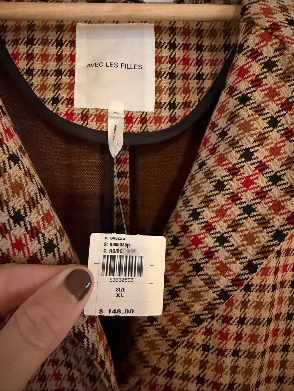 Avec Les Filles ANTHRO Tailored Blazer Jacket in Brown Plaid Size XL NEW NWT - Picture 7 of 8